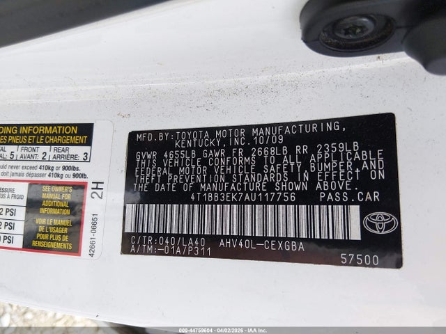 Aukcja sprzedaży 2010 Toyota Camry Hybrid, vin: 4T1BB3EK7AU117756, numer aukcji: 44759604