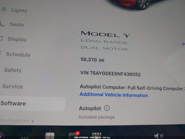 Aukcja sprzedaży 2022 Tesla Model Y Long Range Dual Motor All-wheel Drive, vin: 7SAYGDEE8NF436052, numer aukcji: 44759648