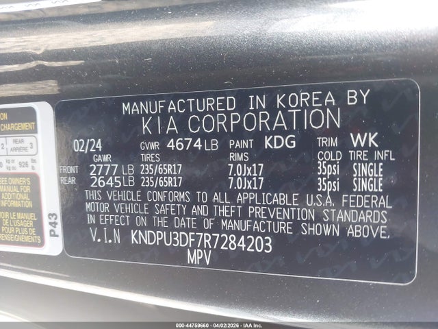 Aukcja sprzedaży 2024 Kia Sportage Lx, vin: KNDPU3DF7R7284203, numer aukcji: 44759660