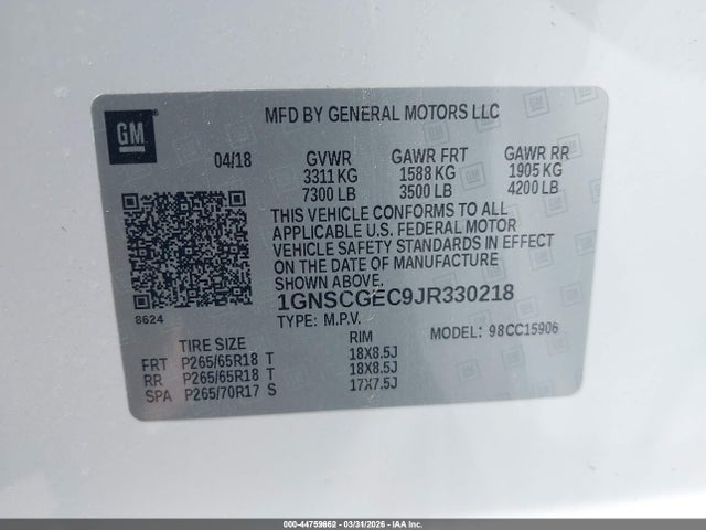 1GNSCGEC9JR330218 Chevrolet Suburban Ls