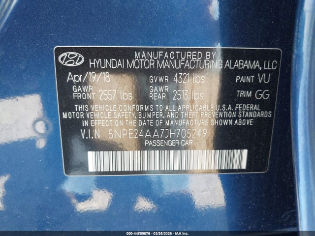 5NPE24AA7JH705249 Hyundai SONATA ECO