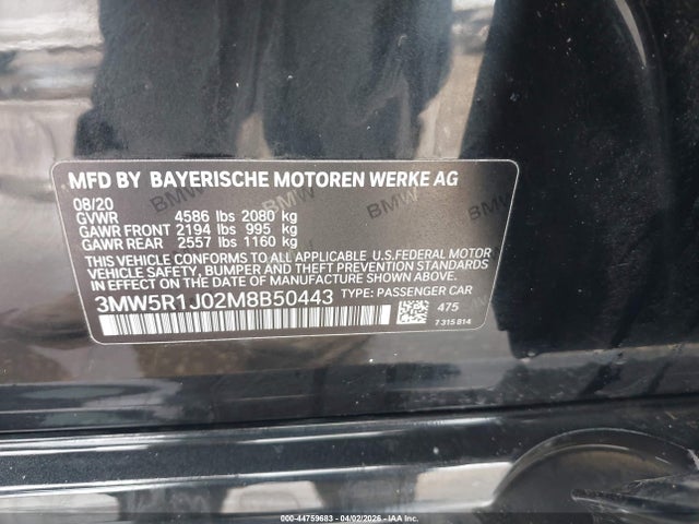 2021 Bmw 330i მანქანა იყიდება აუქციონზე, vin: 3MW5R1J02M8B50443, აუქციონის ნომერი: 44759683