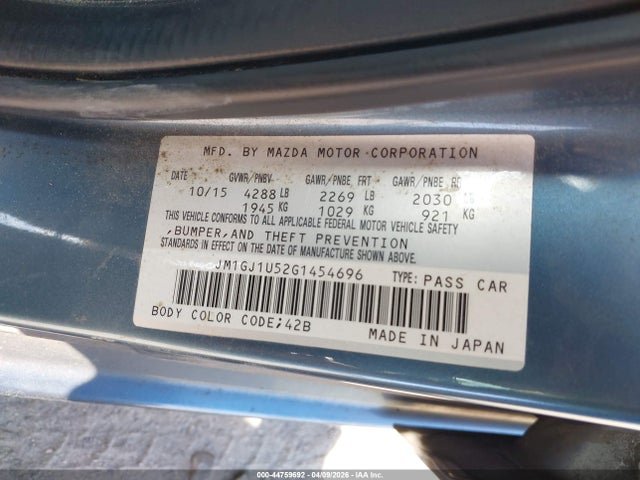 Aukcja sprzedaży 2016 Mazda Mazda6 I Sport, vin: JM1GJ1U52G1454696, numer aukcji: 44759692