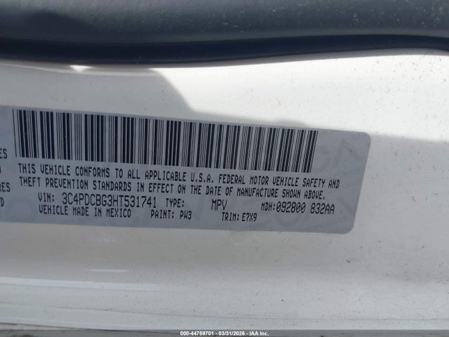 Продажа на аукционе авто 2017 Dodge Journey Sxt, vin: 3C4PDCBG3HT531741, номер лота: 44759701