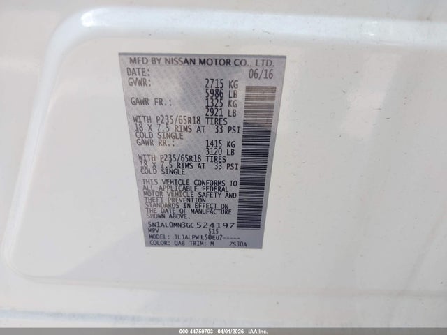Aukcja sprzedaży 2016 Infiniti Qx60, vin: 5N1AL0MN3GC524197, numer aukcji: 44759703