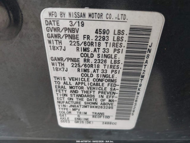 Продаж на аукціоні авто 2019 Nissan Rogue Sv, vin: JN8AT2MT9KW263295, номер лоту: 44759734