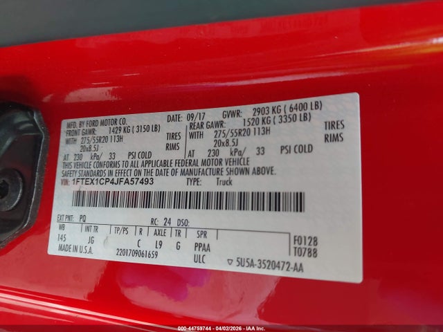 Продажа на аукционе авто 2018 Ford F-150 Xl, vin: 1FTEX1CP4JFA57493, номер лота: 44759744