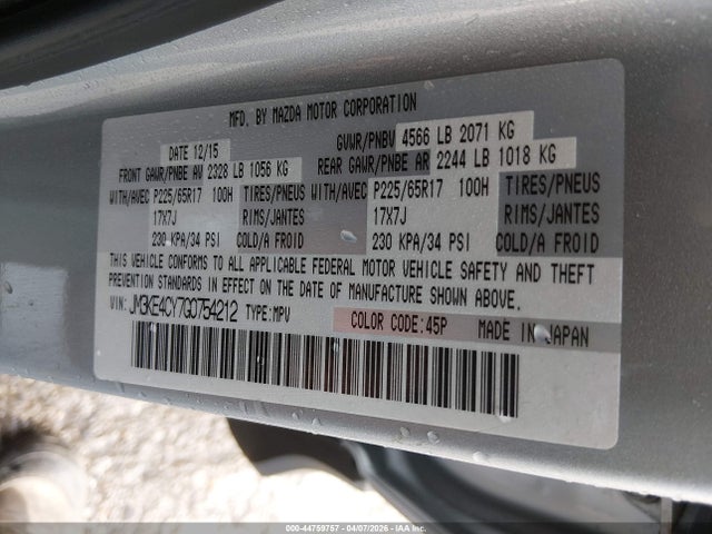 44759757 :رقم المزاد ، JM3KE4CY7G0754212 vin ، 2016 Mazda Cx-5 Touring مزاد بيع