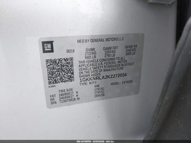 1GKKNRLA2KZ272054 GMC Acadia Sle-1