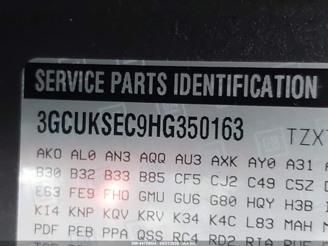 44759804 :رقم المزاد ، 3GCUKSEC9HG350163 vin ، 2017 Chevrolet Silverado 1500 1lz مزاد بيع