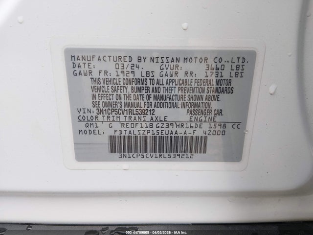 Aukcja sprzedaży 2024 Nissan Kicks Sv Xtronic Cvt, vin: 3N1CP5CV1RL539212, numer aukcji: 44759809