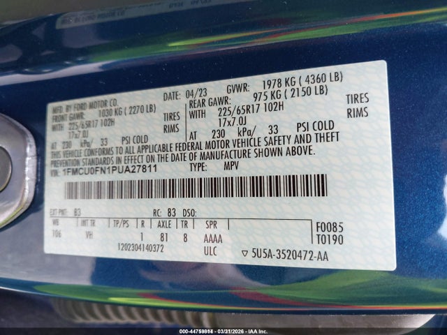 1FMCU0FN1PUA27811 Ford Escape