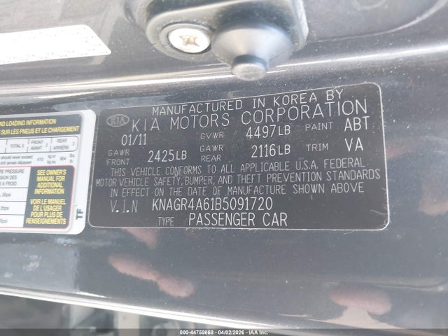 Auction sale of the 2011 Kia Optima Sx, vin: KNAGR4A61B5091720, lot number: 44759868