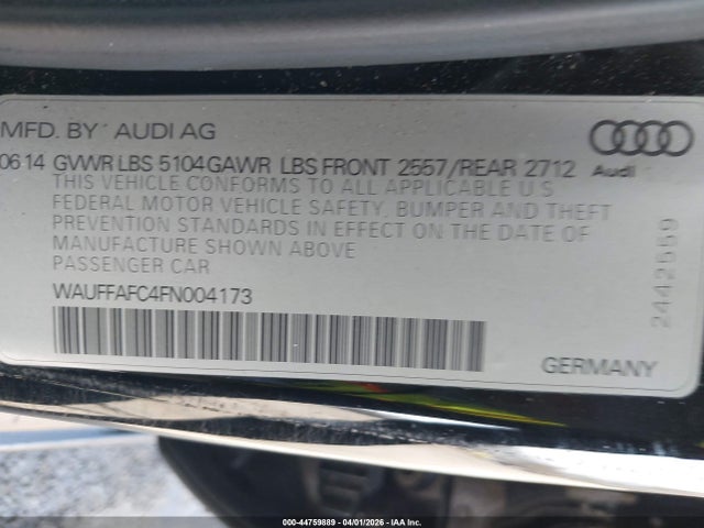 44759889 :رقم المزاد ، WAUFFAFC4FN004173 vin ، 2015 Audi A6 2.0t Premium مزاد بيع