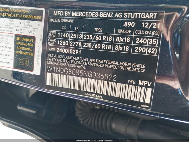 Aukcja sprzedaży 2022 Mercedes-benz Glc 300 4matic Suv, vin: W1N0G8EB5NG036522, numer aukcji: 44759892