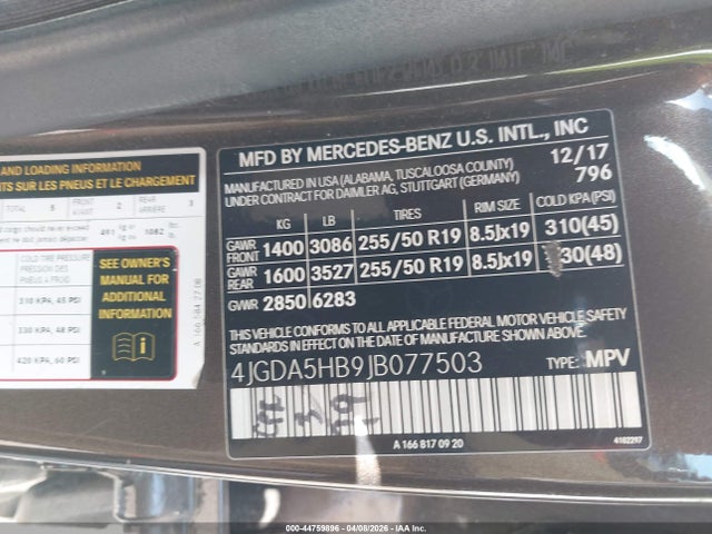 Продажа на аукционе авто 2018 Mercedes-benz Gle 350 4matic, vin: 4JGDA5HB9JB077503, номер лота: 44759896