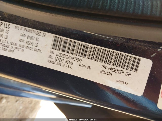 44759920 :رقم المزاد ، 1C3CDZCB2DN616587 vin ، 2013 Dodge Avenger Sxt مزاد بيع