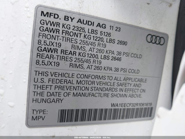 Aukcja sprzedaży 2024 Audi Q3 Premium Plus 45 Tfsi S Line Quattro Tiptronic, vin: WA1EECF32R1061619, numer aukcji: 44759944