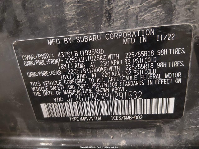 Продажа на аукционе авто 2023 Subaru Crosstrek Limited, vin: JF2GTHNCXPH291532, номер лота: 44759950