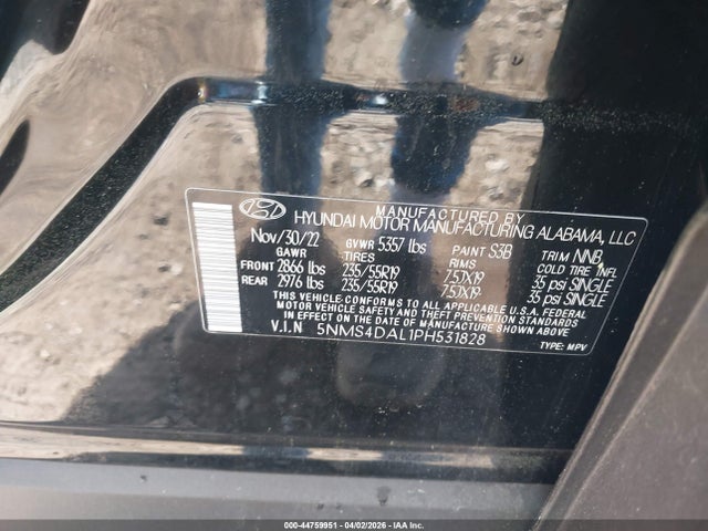 Продаж на аукціоні авто 2023 Hyundai Santa Fe Limited, vin: 5NMS4DAL1PH531828, номер лоту: 44759951