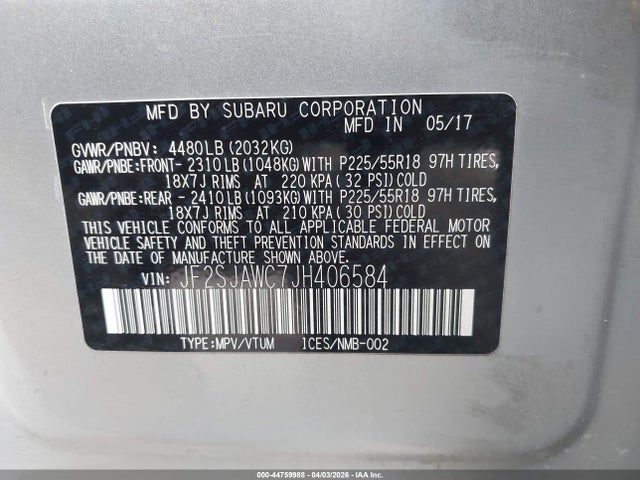 Продаж на аукціоні авто 2018 Subaru Forester 2.5i Touring, vin: JF2SJAWC7JH406584, номер лоту: 44759988
