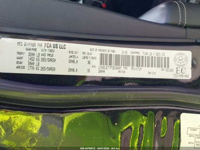 44760012 :رقم المزاد ، 1C4SDJET7FC818497 vin ، 2015 Dodge Durango Citadel مزاد بيع