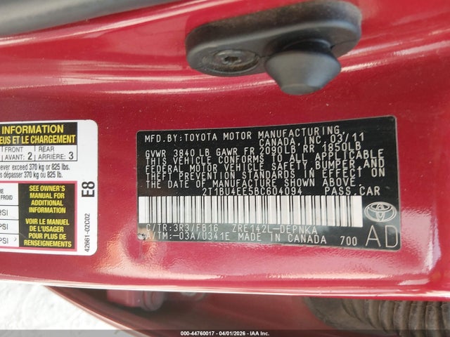 Aukcja sprzedaży 2011 Toyota Corolla Le, vin: 2T1BU4EE5BC604094, numer aukcji: 44760017