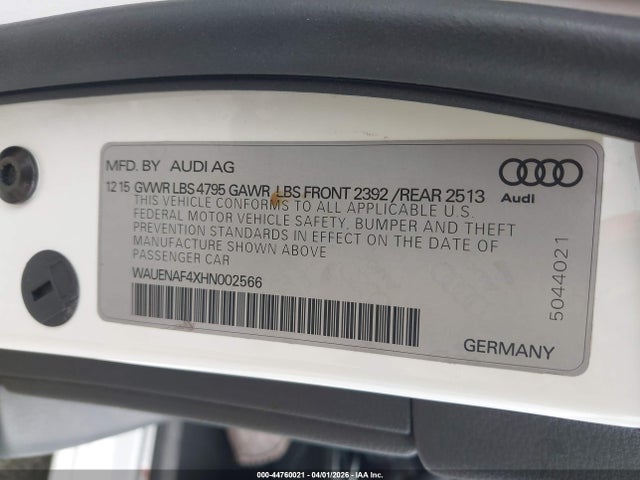 2017 Audi A4 2.0t Premium მანქანა იყიდება აუქციონზე, vin: WAUENAF4XHN002566, აუქციონის ნომერი: 44760021