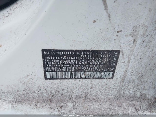 Продажа на аукционе авто 2019 Volkswagen Jetta 1.4t R-line/1.4t S/1.4t Se, vin: 3VWC57BU9KM275435, номер лота: 44760038
