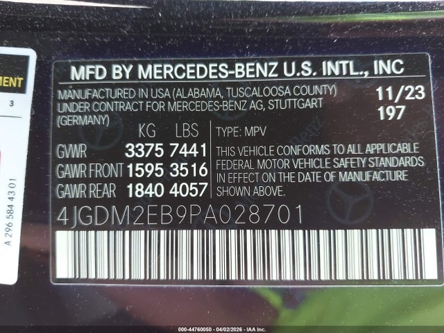 2023 Mercedes-benz Eqs 450 Suv 4matic მანქანა იყიდება აუქციონზე, vin: 4JGDM2EB9PA028701, აუქციონის ნომერი: 44760050
