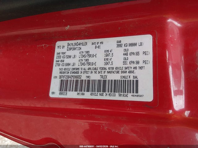 Aukcja sprzedaży 2002 Dodge Ram 2500 St, vin: 3B7KF23642M206652, numer aukcji: 44760051