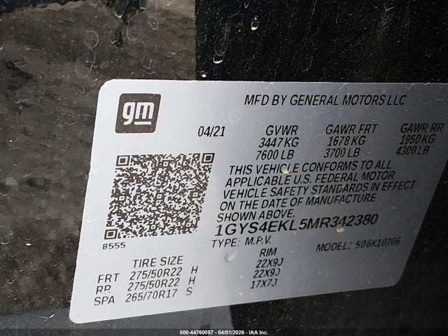 Продаж на аукціоні авто 2021 Cadillac Escalade 4wd Sport, vin: 1GYS4EKL5MR342380, номер лоту: 44760057