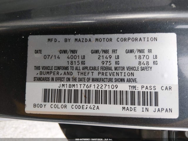 Продажа на аукционе авто 2015 Mazda Mazda3 I Sv, vin: JM1BM1T76F1227109, номер лота: 44760063