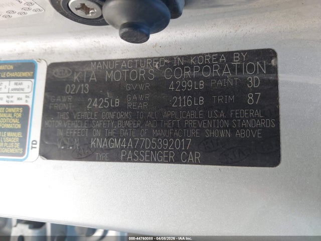Продажа на аукционе авто 2013 Kia Optima Lx, vin: KNAGM4A77D5392017, номер лота: 44760088