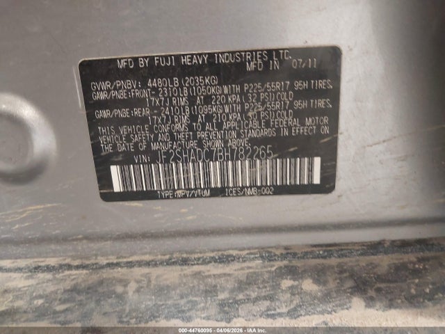 Aukcja sprzedaży 2011 Subaru Forester 2.5x Premium, vin: JF2SHADC7BH782265, numer aukcji: 44760095
