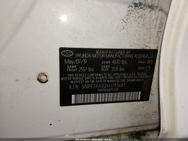 Aukcja sprzedaży 2019 Hyundai Sonata Limited 2.0t, vin: 5NPE34AB2KH793683, numer aukcji: 44760117