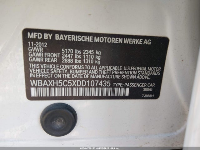 2013 Bmw 528i Xdrive მანქანა იყიდება აუქციონზე, vin: WBAXH5C5XDD107435, აუქციონის ნომერი: 44760120
