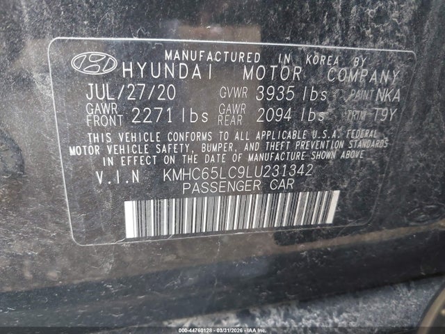 44760128 :رقم المزاد ، KMHC65LC9LU231342 vin ، 2020 Hyundai Ioniq Hybrid Blue مزاد بيع