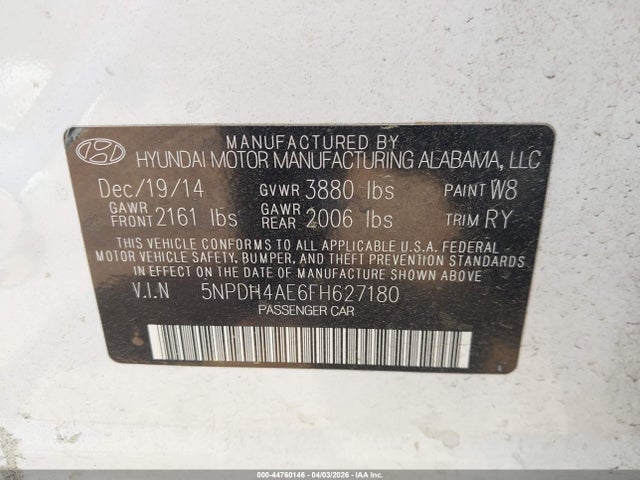 Aukcja sprzedaży 2015 Hyundai Elantra Se, vin: 5NPDH4AE6FH627180, numer aukcji: 44760146