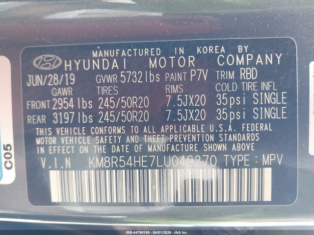 Aukcja sprzedaży 2020 Hyundai Palisade Limited, vin: KM8R54HE7LU049270, numer aukcji: 44760165