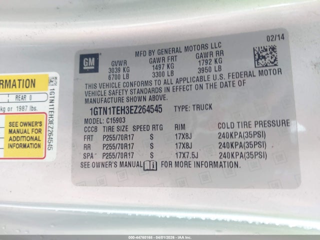 Aukcja sprzedaży 2014 Gmc Sierra 1500, vin: 1GTN1TEH3EZ264545, numer aukcji: 44760168
