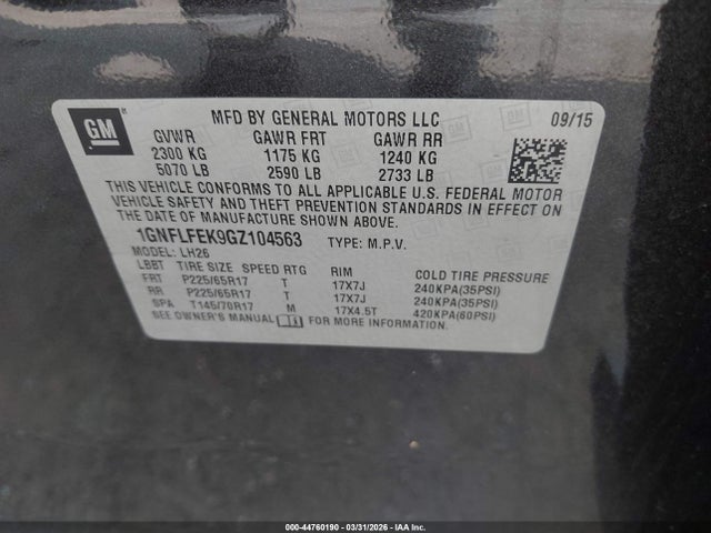 1GNFLFEK9GZ104563 Chevrolet EQUINOX LT