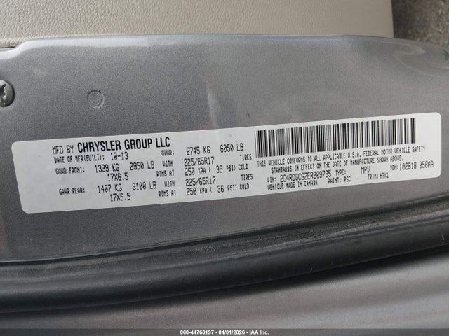 44760197 :رقم المزاد ، 2C4RDGCG2ER209735 vin ، 2014 Dodge Grand Caravan Sxt مزاد بيع