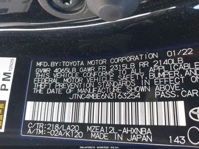 Продаж на аукціоні авто 2022 Toyota Corolla Xse, vin: JTNC4MBE6N3163254, номер лоту: 44760215