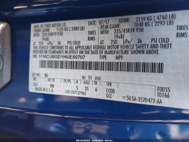 1FMCU9GD1HUE50707 Ford ESCAPE SE