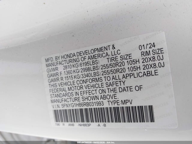 Продаж на аукціоні авто 2024 Honda Pilot Elite, vin: 5FNYG1H86RB031993, номер лоту: 44760225