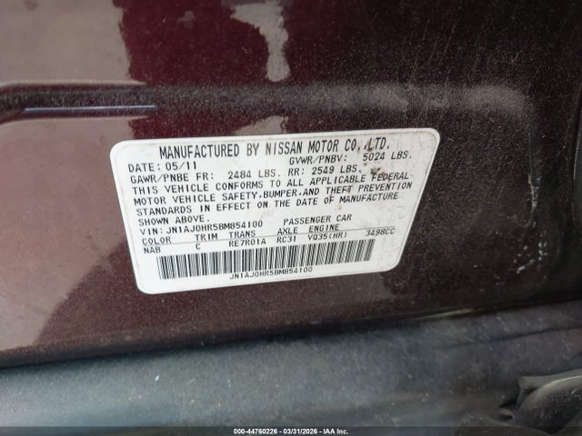 Auction sale of the 2011 Infiniti Ex35 Journey, vin: JN1AJ0HR5BM854100, lot number: 44760226