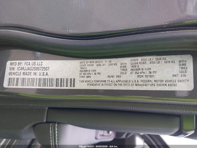 Продажа на аукционе авто 2025 Jeep Grand Cherokee L Altitude X 4x2, vin: 1C4RJJAG2S8672507, номер лота: 44760237