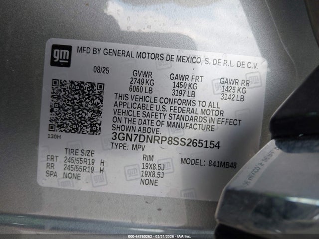 Aukcja sprzedaży 2025 Chevrolet Equinox Ev Lt 2, vin: 3GN7DNRP8SS265154, numer aukcji: 44760262