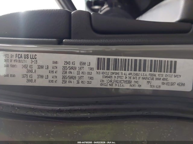 1C4RJFAG1KC709380 Jeep Grand Cherokee Altitude 4x4